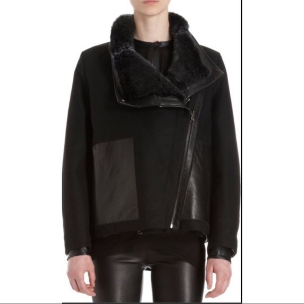 Helmut Lang Void Reversible Wool/Leather Fur Coat sz S